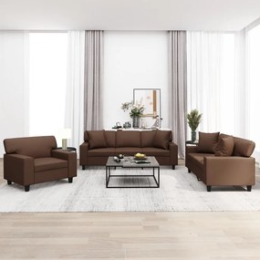 3153973 vidaXL Set de canapele cu perne, 3 piese, maro, piele ecologică
