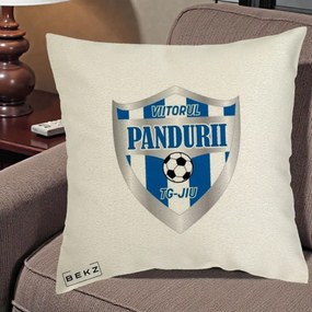 Perna Personalizata Pandurii Targu Jiu Fotbal, 40x40 cm, Ecru, Husa Detasabila, Perna Inclusa, BEKZ®