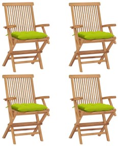vidaXL Scaune grădină cu perne, 4 buc., verde, lemn masiv tec
