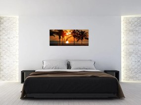 Tablou cu palmier în apus de soare (120x50 cm)
