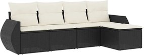vidaXL Set mobilier de grădină cu perne, 5 piese, negru, poliratan