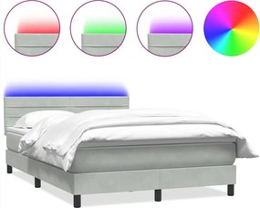 vidaXL Pat cu arcuri cu saltea și LED, gri deschis, 160x210 cm, catifea