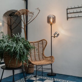 Lampa de podea neagră cu auriu cu sticlă fumurie cu 2 lumini - Zuzanna