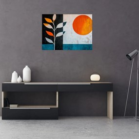 Tablou pe sticlă - Abstracție cu plantă și soare (70x50 cm)
