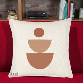 Perna Decorativa Geometric Boho Semicerc Stivuit, 40x40 cm, Crem Reliefat, Husa Detasabila, Perna Inclusa, BEKZ®