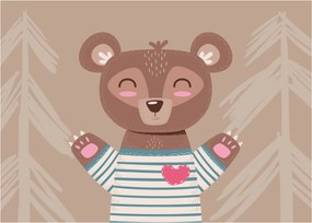 Tablou pe sticlă - Ursuleț de pluș în tricou cu dungi (70x50 cm)