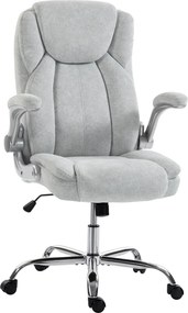 Scaun Ergonomic HOMCOM, Spătar Înalt, Tapițat în Catifea Imprimată, Cotiere Rabatabile, Alb Crem | Aosom Romania