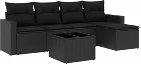 vidaXL Set mobilier de grădină cu perne, 6 piese, negru, poliratan