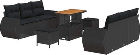 vidaXL Set de canapele pentru grădină cu pernă 9 pcs Negru poliratan