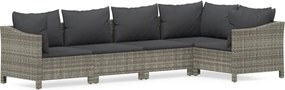 vidaXL Set mobilier de grădină cu perne, 5 piese, gri, poliratan