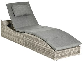 Outsunny sezlong din rachita pentru exterior, sezlong din ratan din PE, pliabil, pentru terasa, langa piscina, cu perna | AOSOM RO