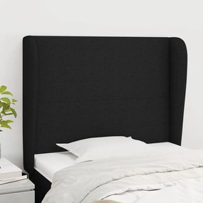 Tablie de pat cu aripioare, negru, 93x23x118 128 cm, textil 1, Negru, 93 x 23 x 118 128 cm