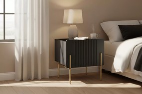 Noptieră Malmi 45 cm cu sertar - negru mat / picioare aurii