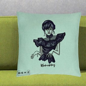 Perna Personalizata Wednesday Addams Dans Gotic, 40x40 cm, Verde Menta, Husa Detasabila, Perna Inclusa, BEKZ®