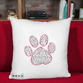Perna Personalizata Labuta Dalmatian Roz Neon, 40x40 cm, Alb Pufos, Husa Detasabila, Perna Inclusa, BEKZ®