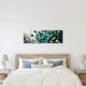 Tablou - Flori turcoaz 3D (cu ceas) (90x30 cm)