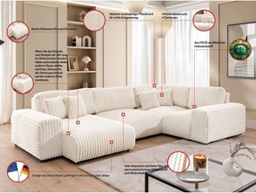 Colțar crem cu tapițerie din catifea reiată (cu colț pe partea dreaptă/în formă de "U") Justin – Ropez