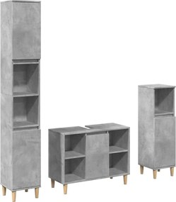 vidaXL Set mobilier de baie, 3 piese, gri beton, lemn compozit