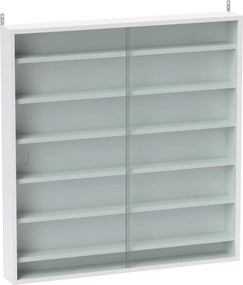 HOMCOM Vitrină pentru obiecte cu 6 rafturi reglabile, din PAL, cu uși din sticlă, 80 x 9,5 x 83 cm, alb | Aosom Romania
