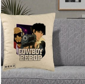 Perna Personalizata Cowboy Bebop Spike si Jet Poster, 40x40 cm, Bej, Husa Detasabila, Perna Inclusa, BEKZ®