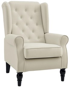 HOMCOM Scaun Decorativ Capitonat cu Spatar Inalt, Cotiere Rotunjite Captusite și Sezut cu Captuseala Groasa, Alb Crem | Aosom Romania
