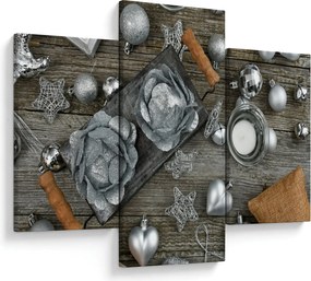 Tablou - decorațiuni argintii de Crăciun (90x60 cm)