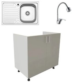 Set Masca Chiuveta Karo, Gri Lucios/Alb, MDF, 80 x 50 x 80 cm, Chiuveta Inox, Cuva dreapta, Baterie Flexibila