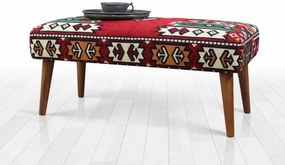 Bancheta Etnic Hitit, Heinner, 91x42x42 cm, bumbac, rosu