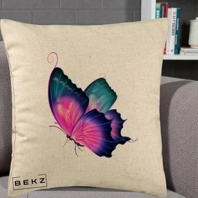 Perna Decorativa Fluture Neon, 40x40 cm, Bej, Husa Detasabila, Perna Inclusa, BEKZ®