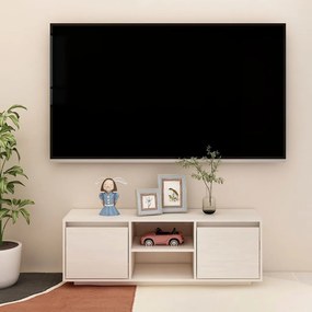 Comoda TV, alb, 110x30x40 cm, lemn masiv de pin