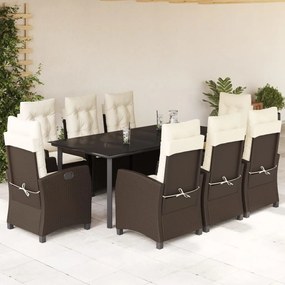 vidaXL Set mobilier de grădină cu perne, 9 piese, maro, poliratan