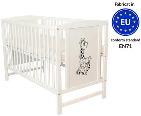 Patut din lemn masiv 120x60 cm Bria alb, reglabil pe 3 nivele, certificat EN71