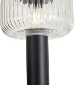 Stâlp modern de exterior negru cu sticlă canelată, cu LED solar inclus IP65 - Ribble Mushroom