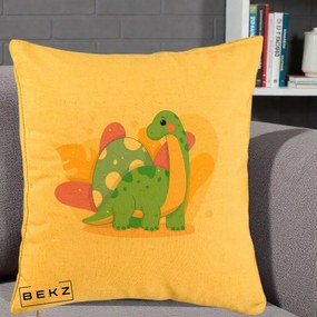 Perna Personalizata Dinozaur cu Ou Pastelat, 40x40 cm, Galben, Husa Detasabila, Perna Inclusa, BEKZ®