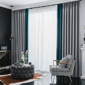 Draperie Blackout 80%  din Catifea  Bicolor - LA COMANDA pe dimensiunile tale  Gri deschis - Turquoise