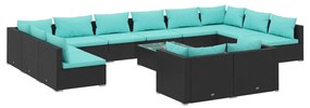 3102097 vidaXL Set mobilier de grădină cu perne, 13 piese, negru, poliratan