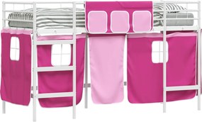 vidaXL Cadru de Pat Pe Două Niveluri pentru Copii cu Cortine