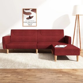 3080596 vidaXL Canapea extensibilă cu taburet, 2 locuri, roșu vin, textil