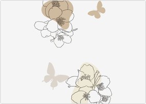 Tablou pe sticlă - Flori bej cu fluture N⁰2 (70x50 cm)