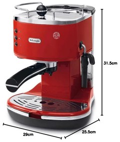 Espressor DeLonghi Icona ECO311.R, 1100W, 1.4l, 15 bar, Cafe macinata si capsule E.S.E., Disc crema, Duza abur,Rosu