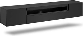 Comoda TV suspendată Loftia 200 cm cu nișă – negru mat