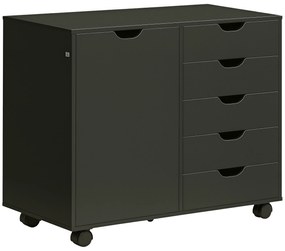 HOMCOM Cazior de birou cu 5 sertare 1 ușă raft reglabil, suport imprimantă pe role, 78x40x66,5 cm, negru | Aosom Romania
