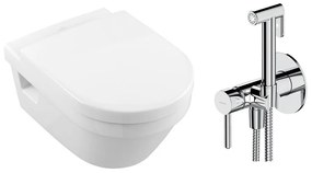 Pachet vas wc suspendat Villeroy&Boch Architectura, capac softclose si set dus igiena intima crom cu baterie incastrata Omnires Y