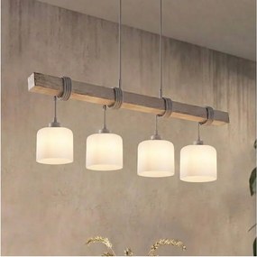 Brilagi - Lustră pe cablu WOOD GLASS 4xE27/60W/230V pin/gri/alb
