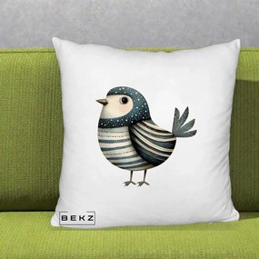 Perna Decorativa Pasare Teal Decorativa Dungata, 40x40 cm, Alb Pufos, Husa Detasabila, Perna Inclusa, BEKZ®