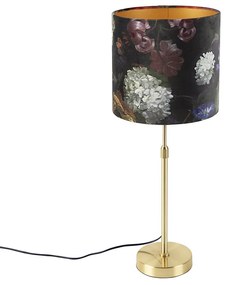 Lampă de masă auriu / alamă cu umbră de catifea flori 25 cm - Parte