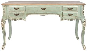 Birou clasic francez, stil Louis XV–XVI, din lemn masiv de mango verde decapé, 133x68x75 cm, Elégance