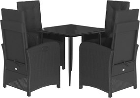vidaXL Set mobilier de grădină cu perne, 5 piese, negru, poliratan