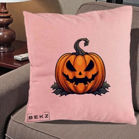 Perna Decorativa Halloween Jack-o'-Lantern Infricosator, 40x40 cm, Roz, Husa Detasabila, Perna Inclusa, BEKZ®
