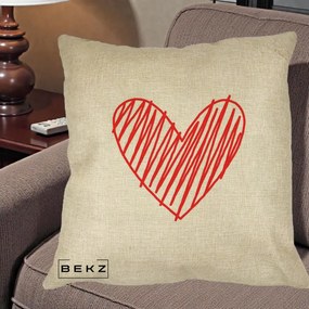 Perna Decorativa Inima Rosie Desen Manual, 40x40 cm, Crem, Husa Detasabila, Perna Inclusa, BEKZ®